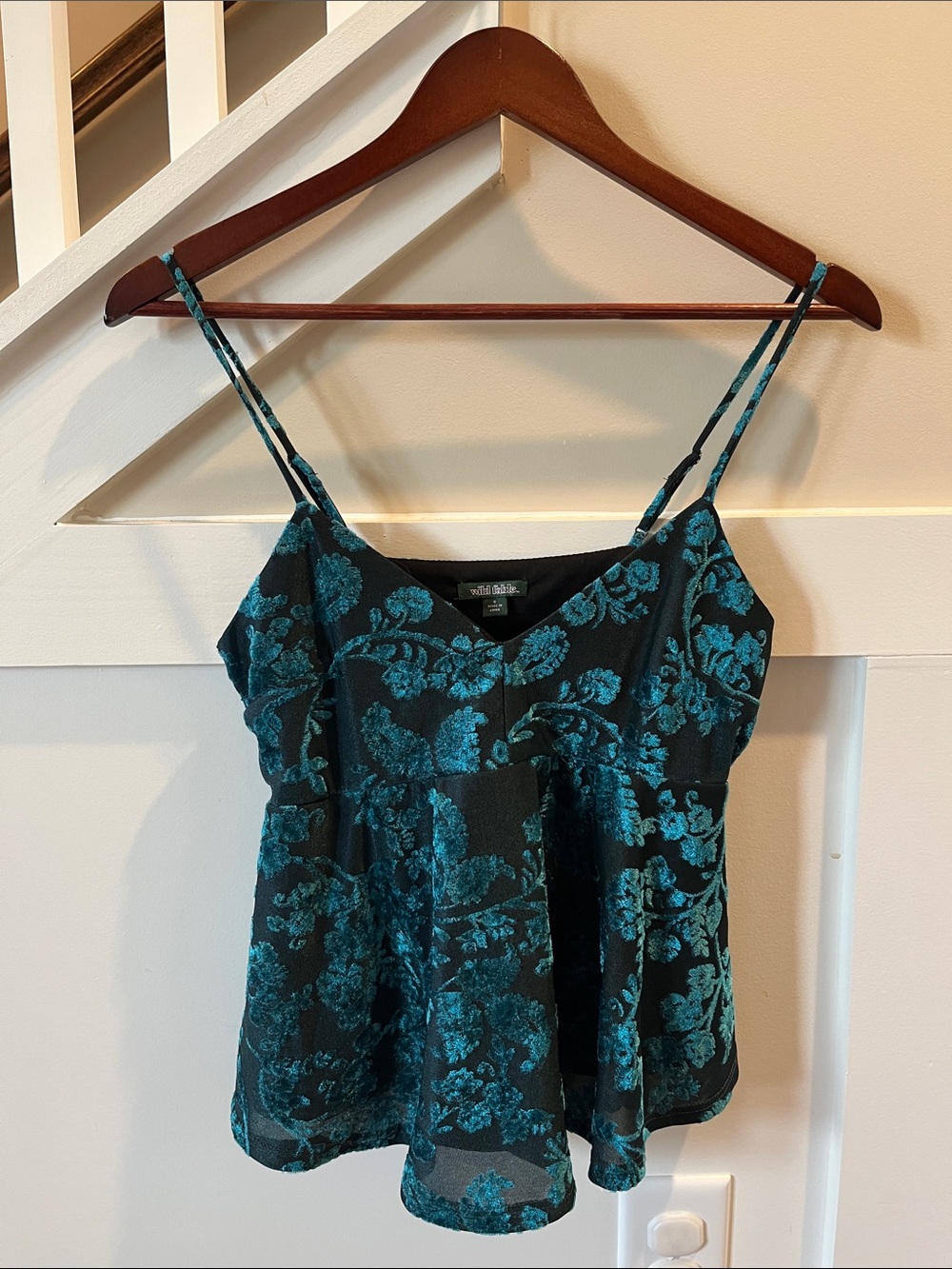 wild fable Black and Teal Floral Velvet Cami Tank
